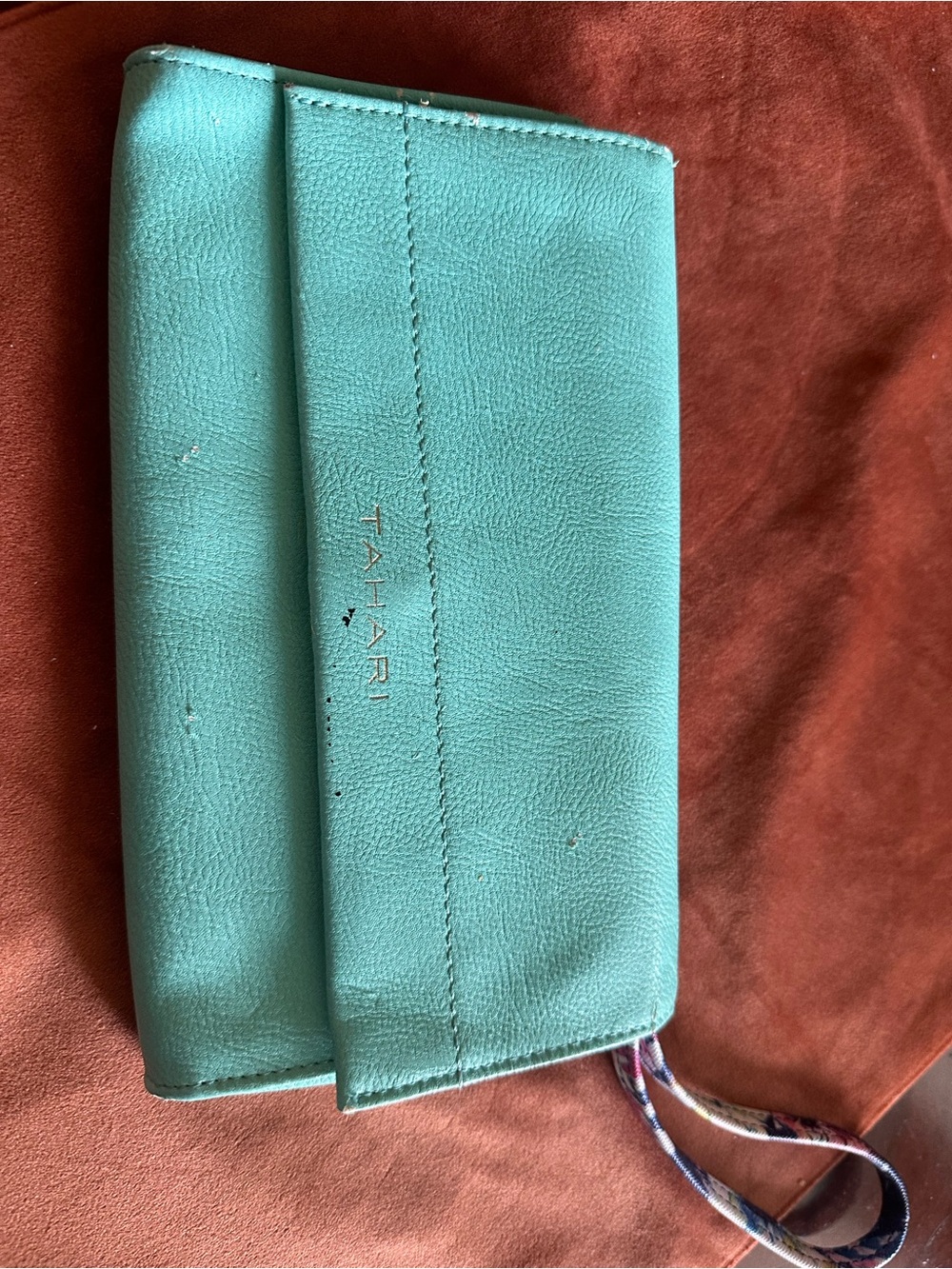 Tahari Teal Fold-Over Wristlet Wallet with Wrist Strap